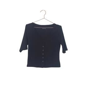 Gap black button front v neck sweater size medium